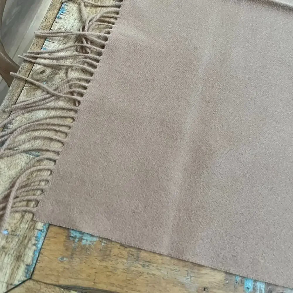 Wool Scarf Fringe Shawl Beige Tan 69